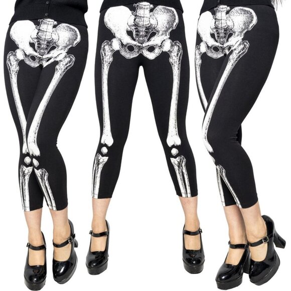 Skeleton Black White Capri Leggings S-M-L-XL-2XL-3XL NWT - Picture 1 of 3